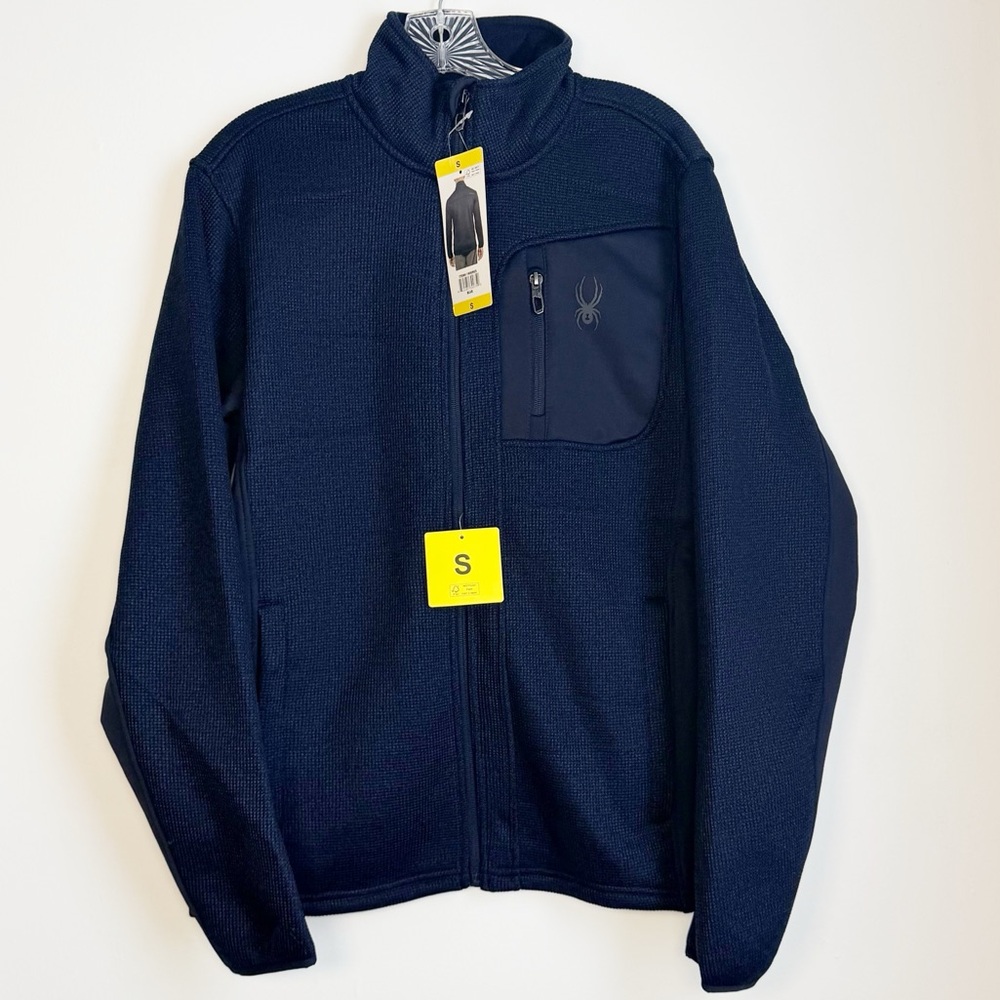 Spyder Men's Dark Blue Zipper Front Performance Jacket with Elastic at Cuffs